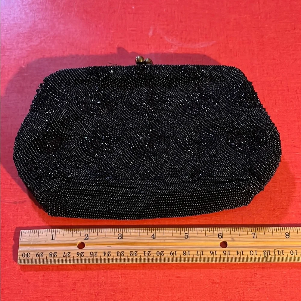 Vintage Walborg Black Beaded Clutch Hand Made in Belgium Evening Purse